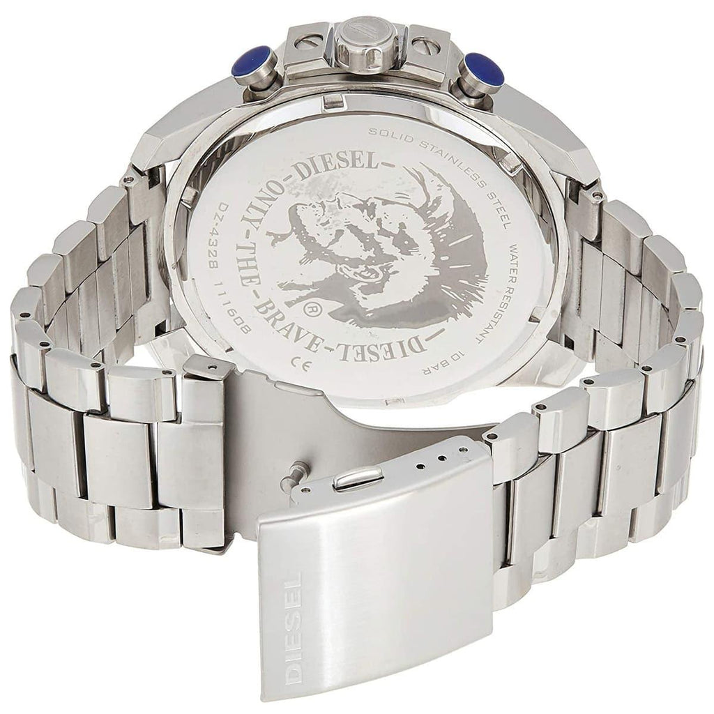 Diesel Mega Chief Chronograph White Dial Silver Steel Strap Watch For Men - DZ4328 Buy Now By Diesel