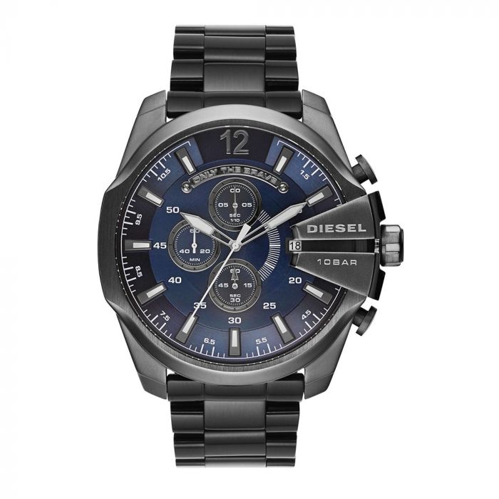 Diesel Mega Chief Chronograph Blue Dial Black Steel Strap Watch For Men - DZ4329 Buy Now By Diesel