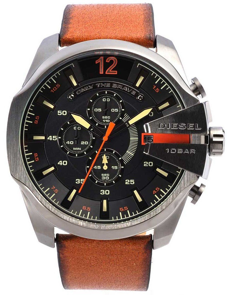 Diesel Mega Chief Chronograph Black Dial Brown Leather Strap Watch For Men - DZ4343 Buy Now By Diesel