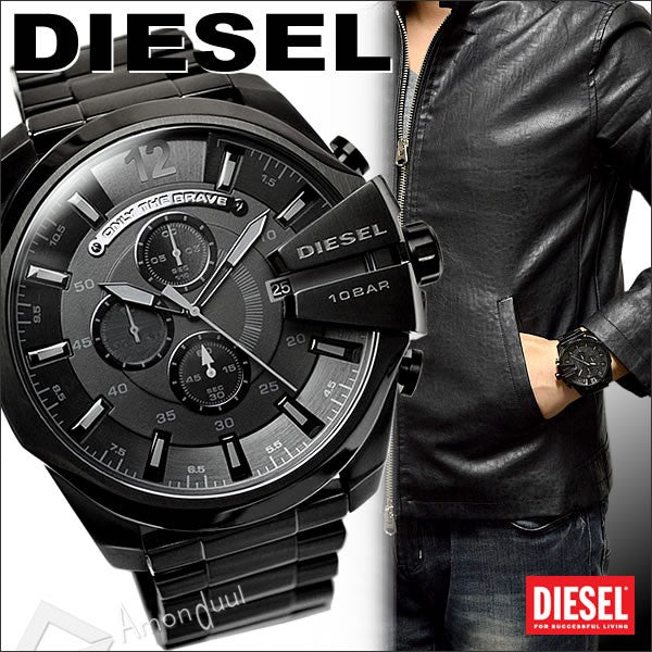 Diesel Mega Chief Chronograph Black Dial Black Steel Strap Watch For Men - DZ4355 Buy Now By Diesel