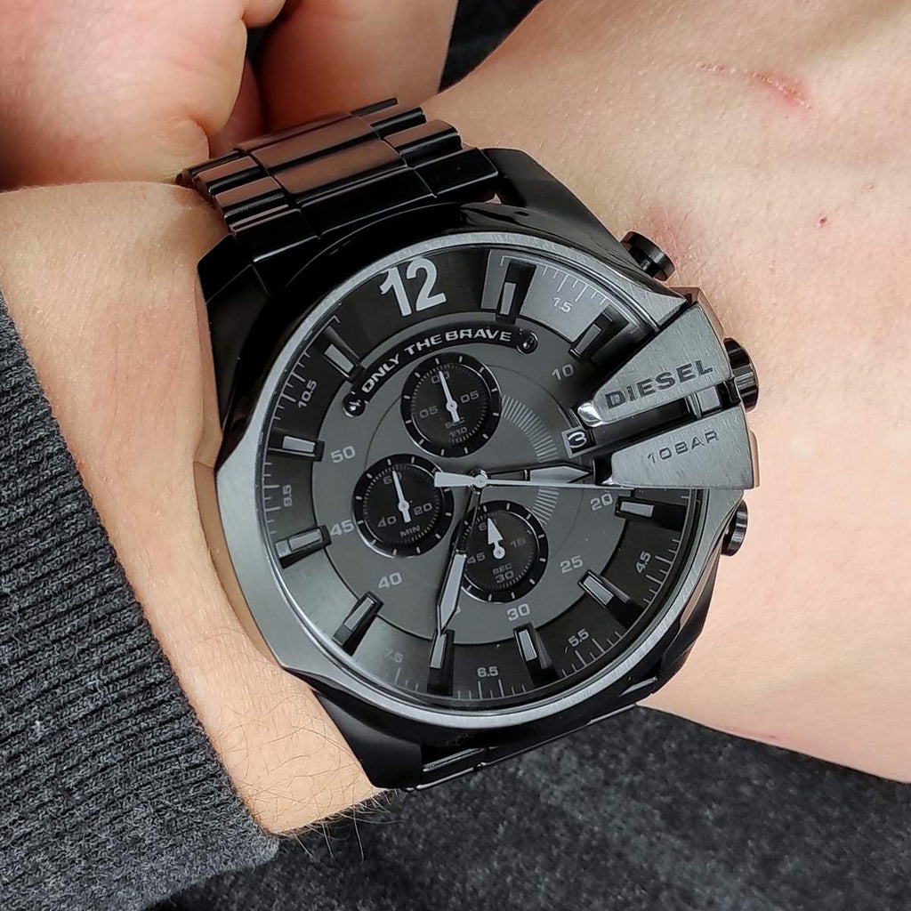 Diesel Mega Chief Chronograph Black Dial Black Steel Strap Watch For Men - DZ4355 Buy Now By Diesel