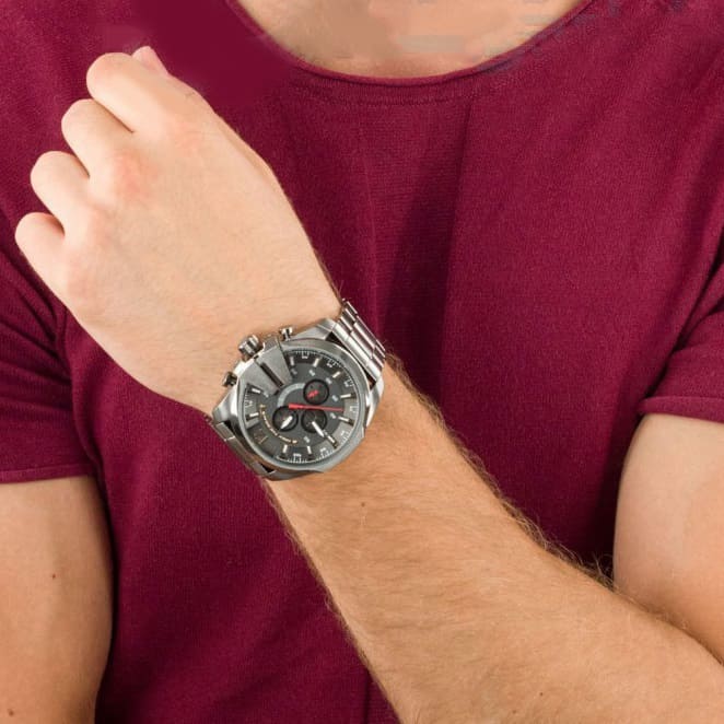 Diesel Mega Chief Chronograph Grey Dial Grey Steel Strap Watch For Men - DZ4421 Buy Now By Diesel