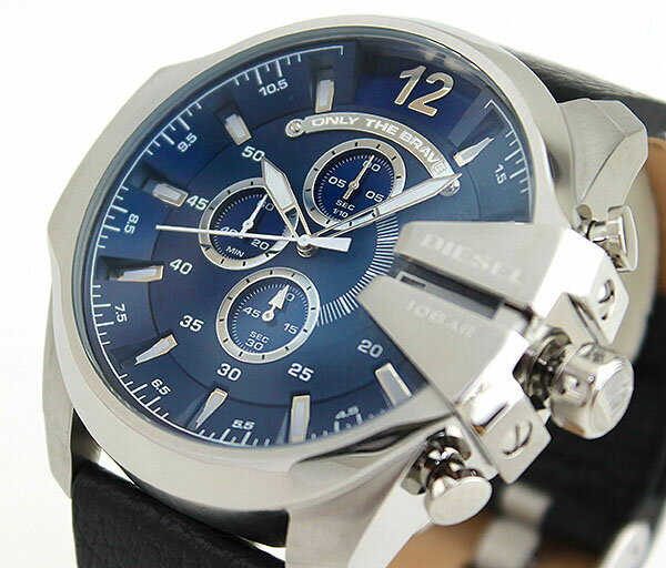 Diesel Mega Chief Chronograph Blue Dial Black Leather Strap Watch For Men - DZ4423 Buy Now By Diesel