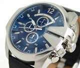Diesel Mega Chief Chronograph Blue Dial Black Leather Strap Watch For Men - DZ4423 Buy Now By Diesel