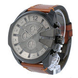 Diesel Mega Chief Chronograph Grey Dial Brown Leather Strap Watch For Men - DZ4463 Buy Now By Diesel