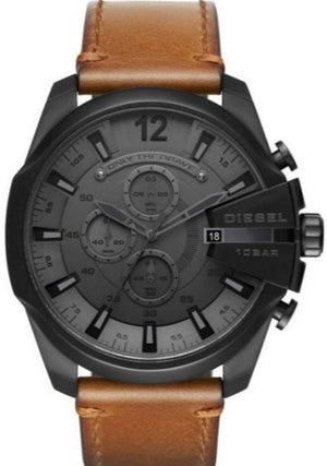 Diesel Mega Chief Chronograph Grey Dial Brown Leather Strap Watch For Men - DZ4463 Buy Now By Diesel