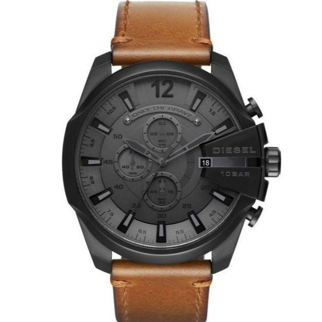 Diesel Mega Chief Chronograph Grey Dial Brown Leather Strap Watch For Men - DZ4463 Buy Now By Diesel