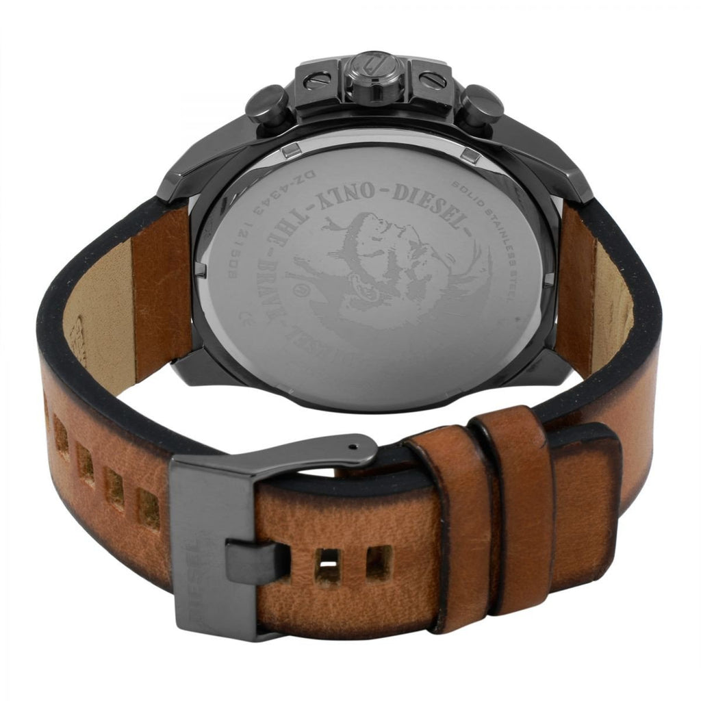 Diesel Mega Chief Chronograph Grey Dial Brown Leather Strap Watch For Men - DZ4463 Buy Now By Diesel