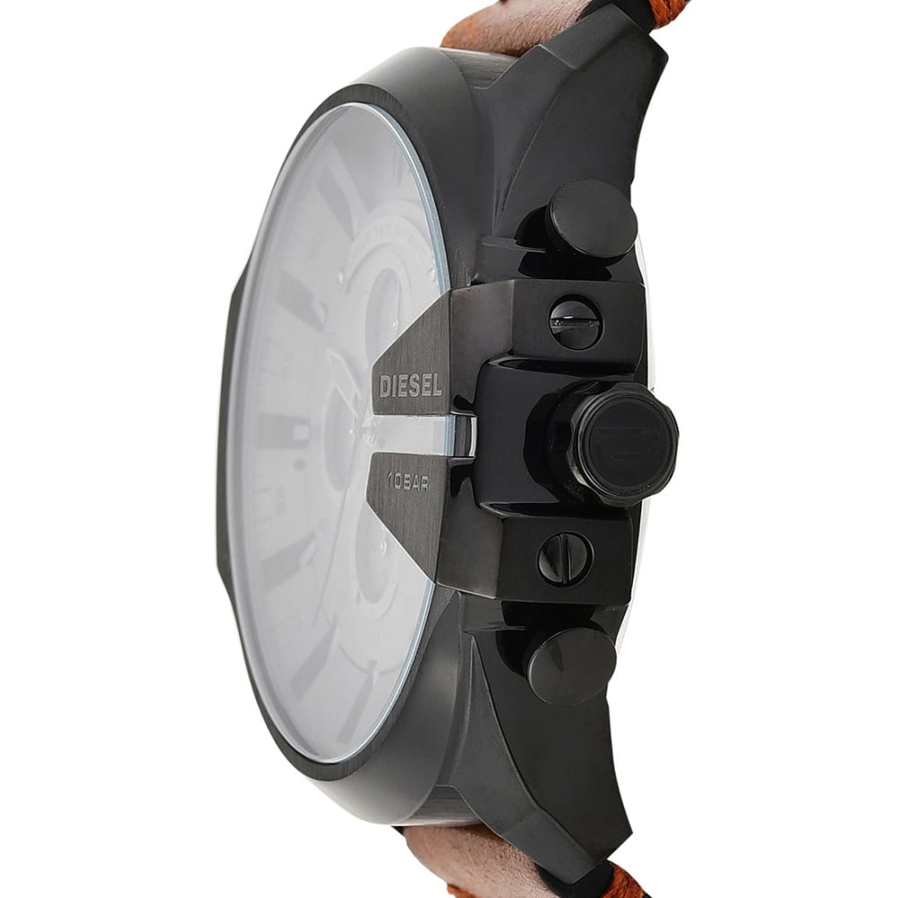 Diesel Mega Chief Chronograph Grey Dial Brown Leather Strap Watch For Men - DZ4463 Buy Now By Diesel