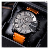 Diesel Mega Chief Chronograph Grey Dial Brown Leather Strap Watch For Men - DZ4463 Buy Now By Diesel