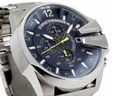 Diesel Mega Chief Chronograph Blue Dial Silver Steel Strap Watch For Men - DZ4465 Buy Now By Diesel