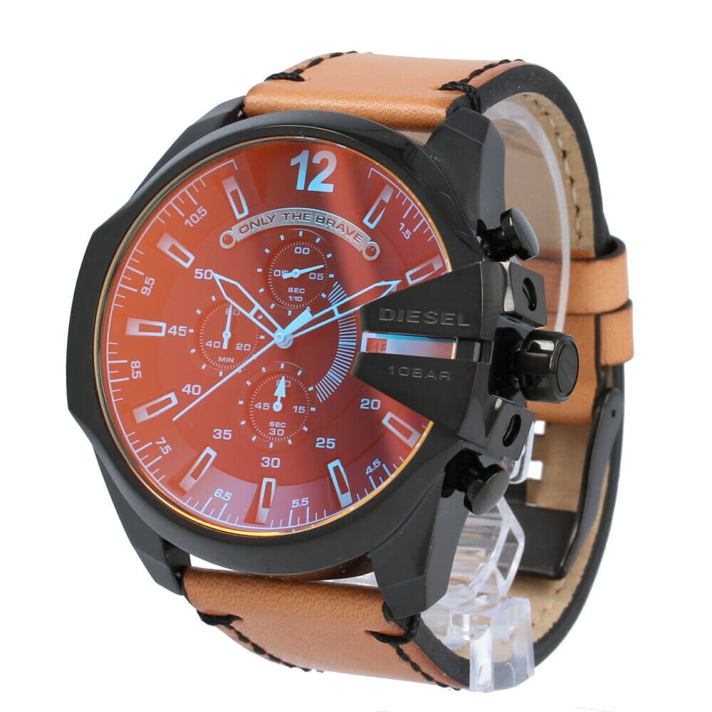 Diesel Mega Chief Chronograph Black Dial Brown Leather Strap Watch For Men - DZ4476 Buy Now By Diesel