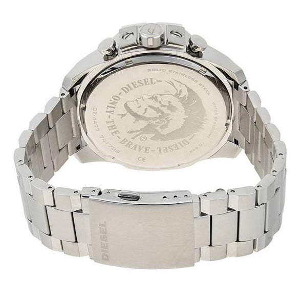 Diesel Mega Chief Chronograph White Dial Silver Steel Strap Watch For Men - DZ4477 Buy Now By Diesel