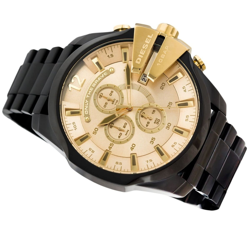 Diesel Mega Chief Chronograph Gold Dial Black Steel Strap Watch For Men - DZ4485 Buy Now By Diesel