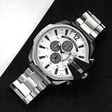 Diesel Mega Chief Chronograph Silver Dial Silver Steel Strap Watch For Men - DZ4501 Buy Now By Diesel