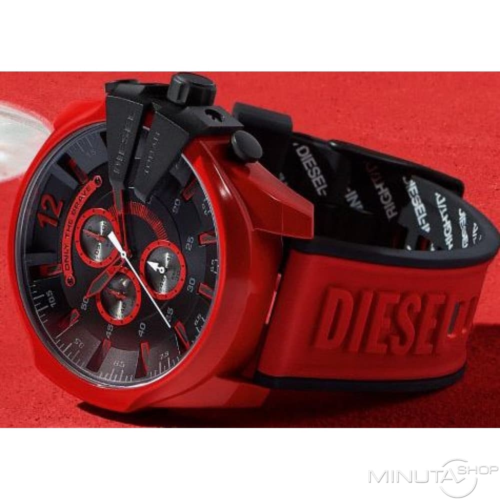 Diesel Mega Chief Chronograph Black Dial Red Rubber Strap Watch For Men - DZ4526 Buy Now By Diesel