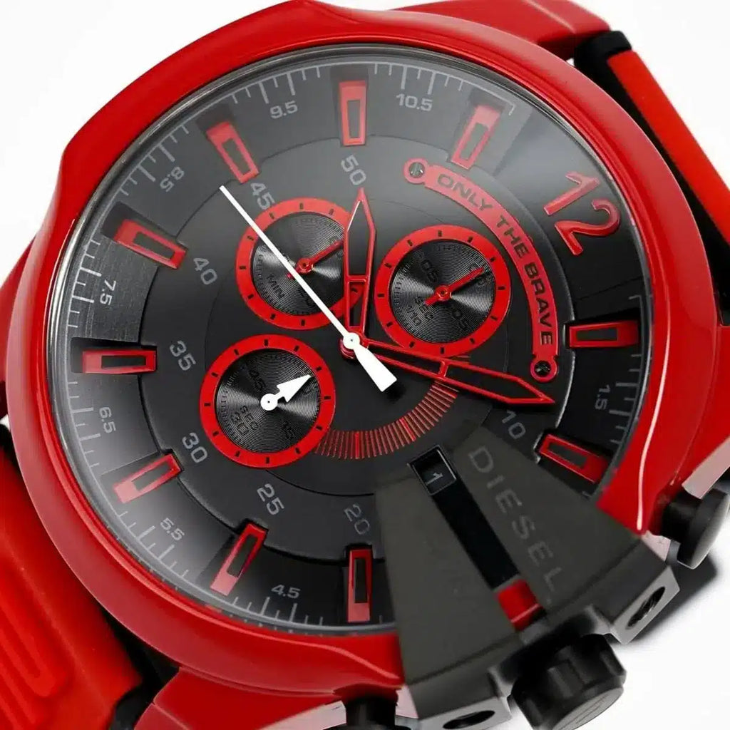 Diesel Mega Chief Chronograph Black Dial Red Rubber Strap Watch For Men - DZ4526 Buy Now By Diesel