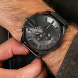Diesel Mega Chief Chronograph Black Dial Black Mesh Strap Watch For Men - DZ4527 Buy Now By Diesel