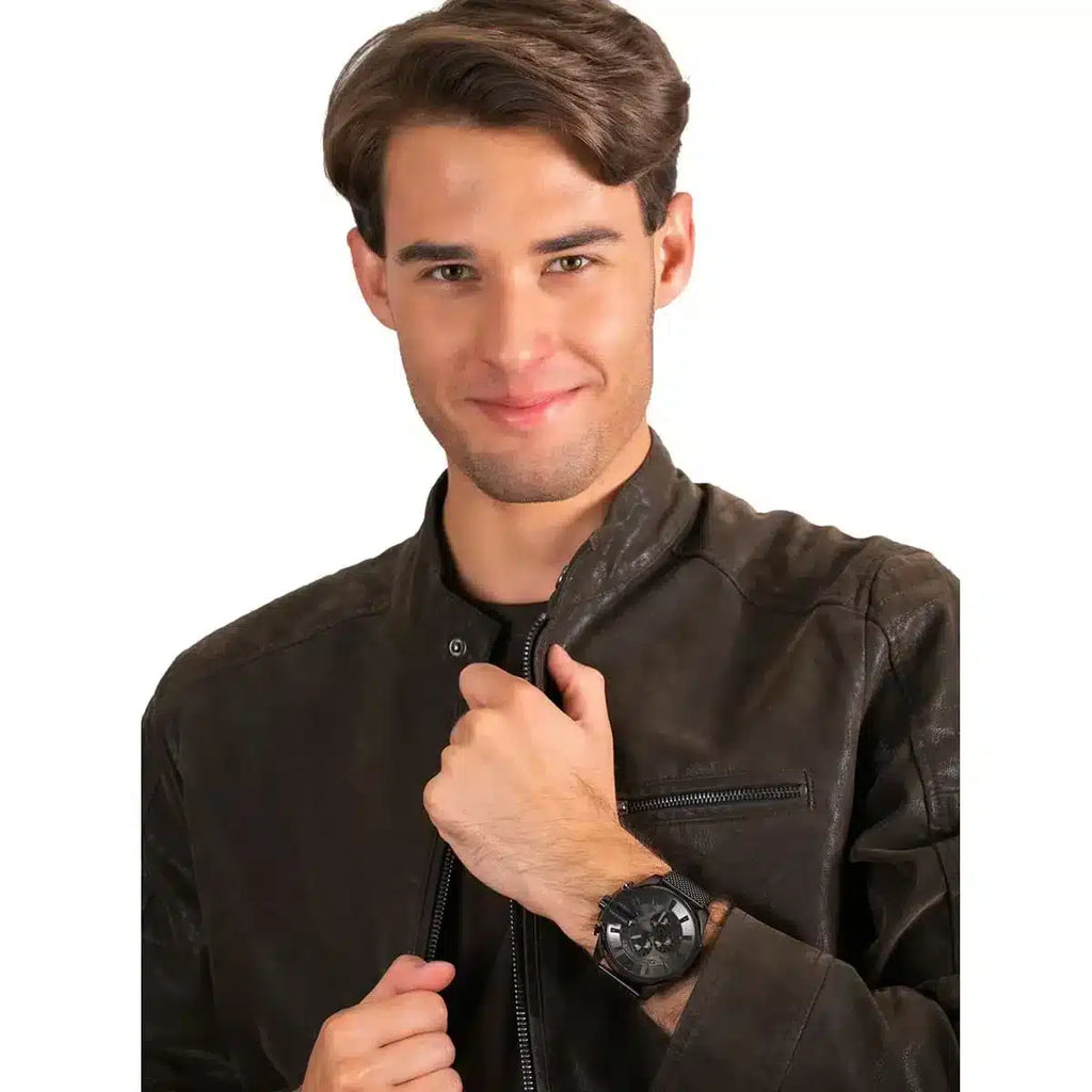 Diesel Mega Chief Chronograph Black Dial Black Mesh Strap Watch For Men - DZ4527 Buy Now By Diesel