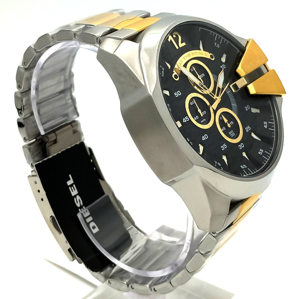 Diesel Mega Chief Chronograph Black Dial Two Tone Steel Strap Watch For Men - DZ4581 Buy Now By Diesel