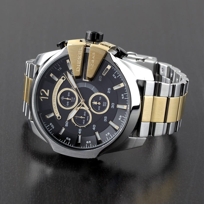 Diesel Mega Chief Chronograph Black Dial Two Tone Steel Strap Watch For Men - DZ4581 Buy Now By Diesel
