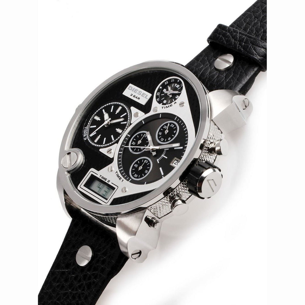 Diesel Mr Daddy Chronograph White Dial Black Leather Strap Watch For Men - DZ7125 Buy Now By Diesel