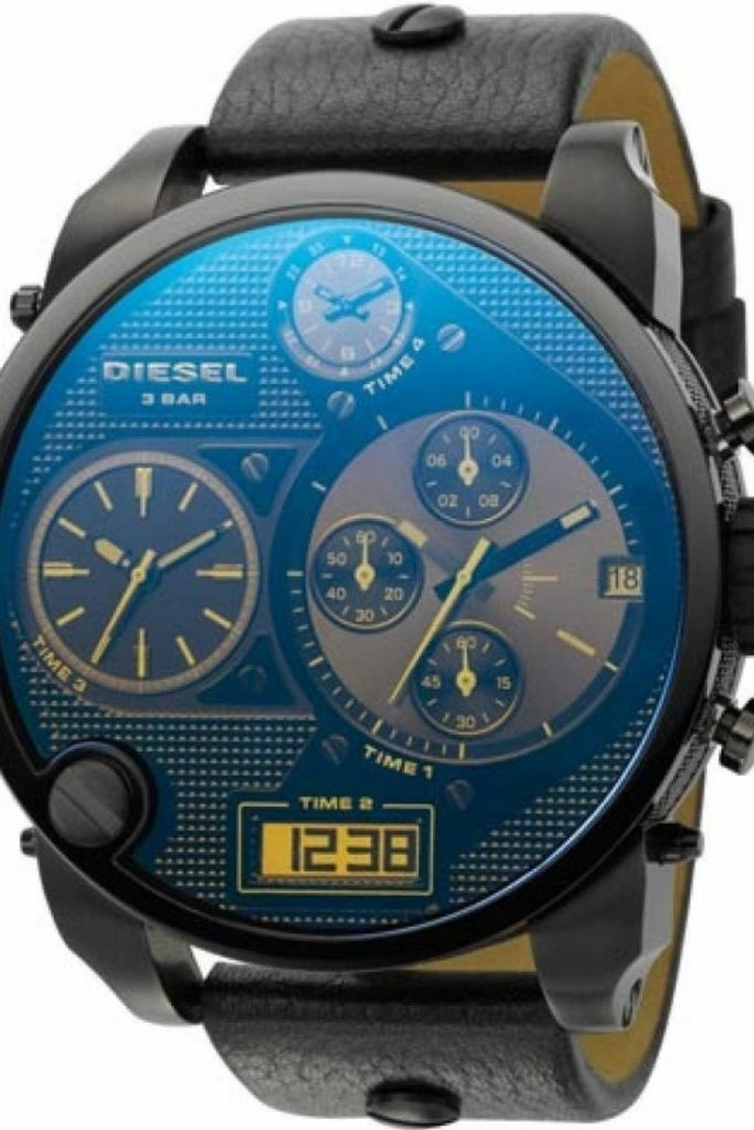 Diesel Big Daddy Blue Dial Black Leather Strap Watch For Men - DZ7127 Buy Now By Diesel