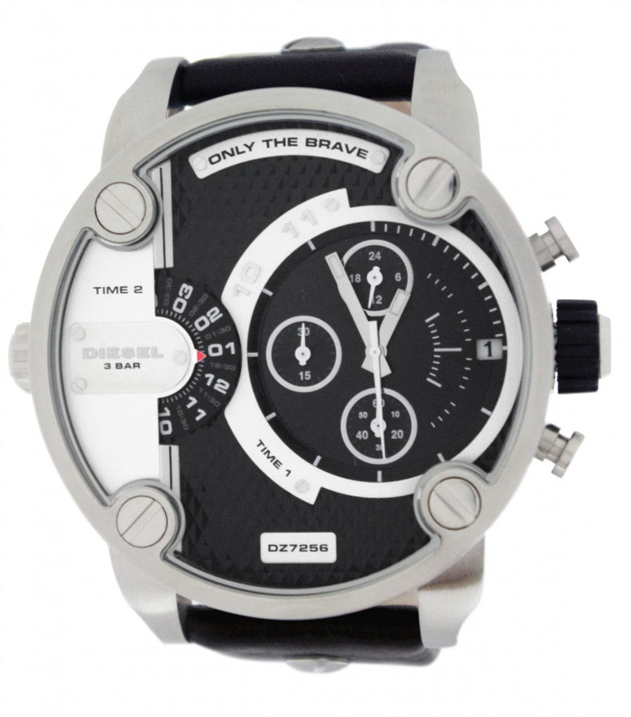 Diesel Little Daddy Black Dial Black Leather Strap Watch For Men - DZ7256 Buy Now By Diesel