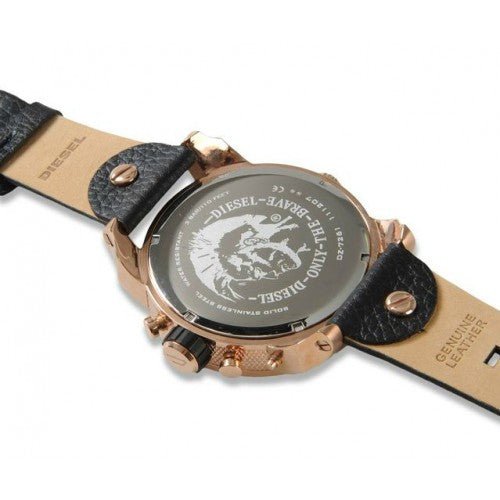 Diesel Big Daddy Gold & Black Dial Black Leather Strap Watch For Men - DZ7261 Buy Now By Diesel