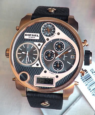 Diesel Big Daddy Gold & Black Dial Black Leather Strap Watch For Men - DZ7261 Buy Now By Diesel