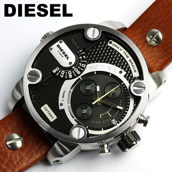 Diesel SBA Dual Time Black Dial Brown Leather Strap Watch For Men - DZ7264 Buy Now By Diesel