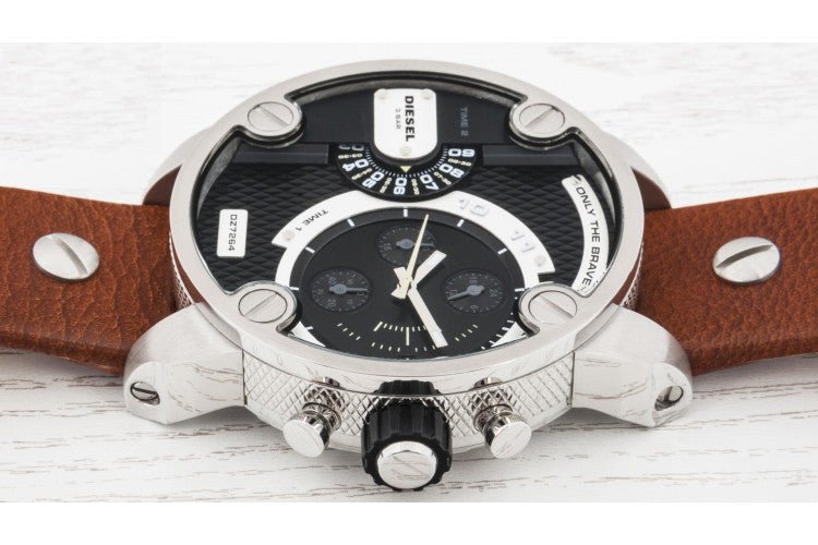 Diesel SBA Dual Time Black Dial Brown Leather Strap Watch For Men - DZ7264 Buy Now By Diesel