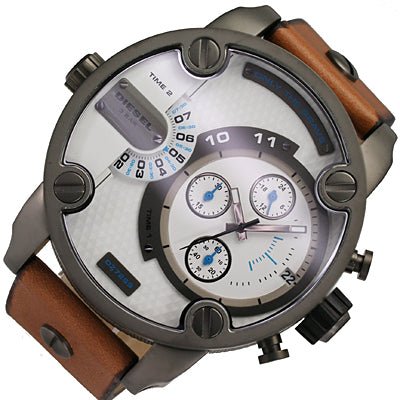 Diesel SBA Dual Time Chronograph White Dial Brown Leather Strap Watch For Men - DZ7269 Buy Now By Diesel