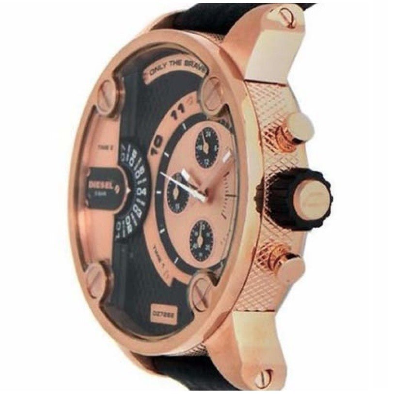 Diesel Little Daddy Black & Gold Dial Black Leather StrapWatch For Men - DZ7282 Buy Now By Diesel