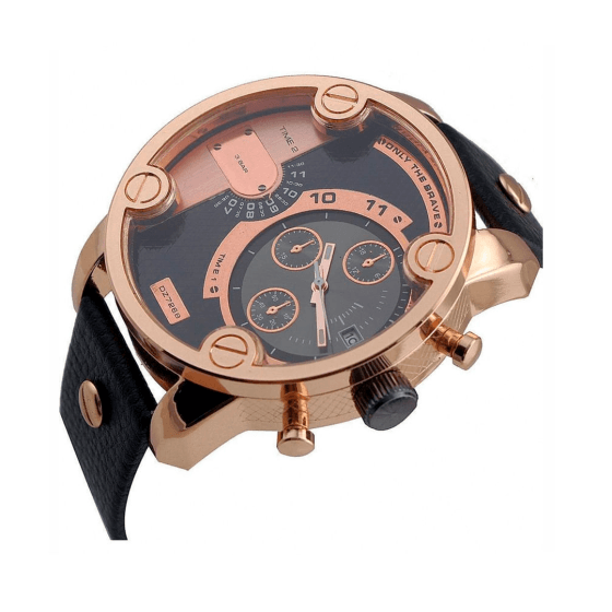 Diesel Little Daddy Black & Gold Dial Black Leather StrapWatch For Men - DZ7282 Buy Now By Diesel