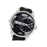 Diesel Mini Daddy Black Silver Dial Black Leather Strap Watch For Men - DZ7307 Buy Now By Diesel