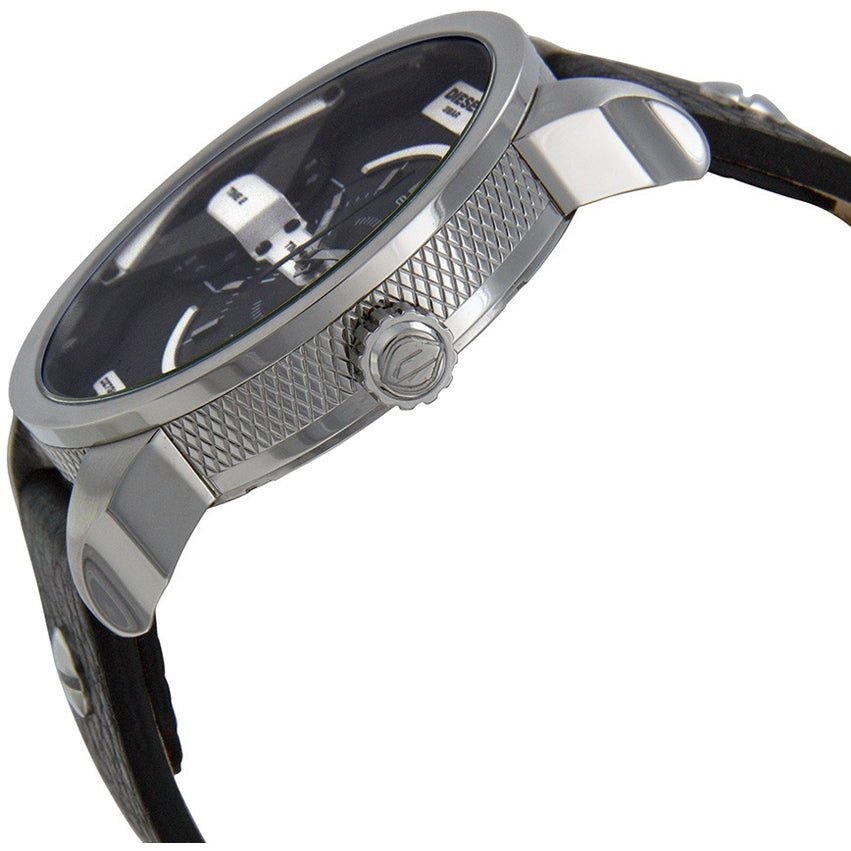 Diesel Mini Daddy Black Silver Dial Black Leather Strap Watch For Men - DZ7307 Buy Now By Diesel