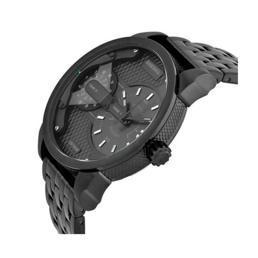 Diesel Mini Daddy Dual Time Black Dial Black Stainless Steel Strap Watch For Men - DZ7316 Buy Now By Diesel