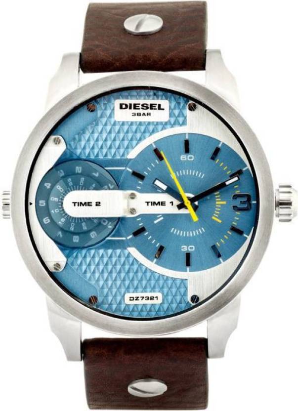 Diesel Mini Daddy LIght Blue Dial Brown Leather Strap Watch For Men - DZ7321 Buy Now By Diesel