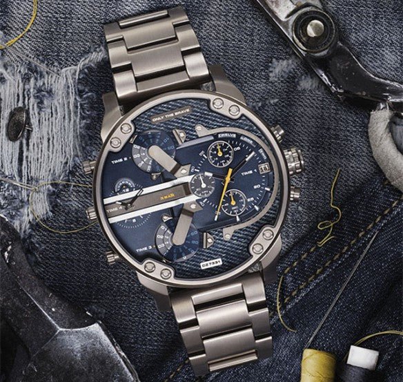 Diesel Big Daddy 2.0 Chronograph Blue Dial Grey Steel Strap Watch For Men - DZ7331 Buy Now By Diesel