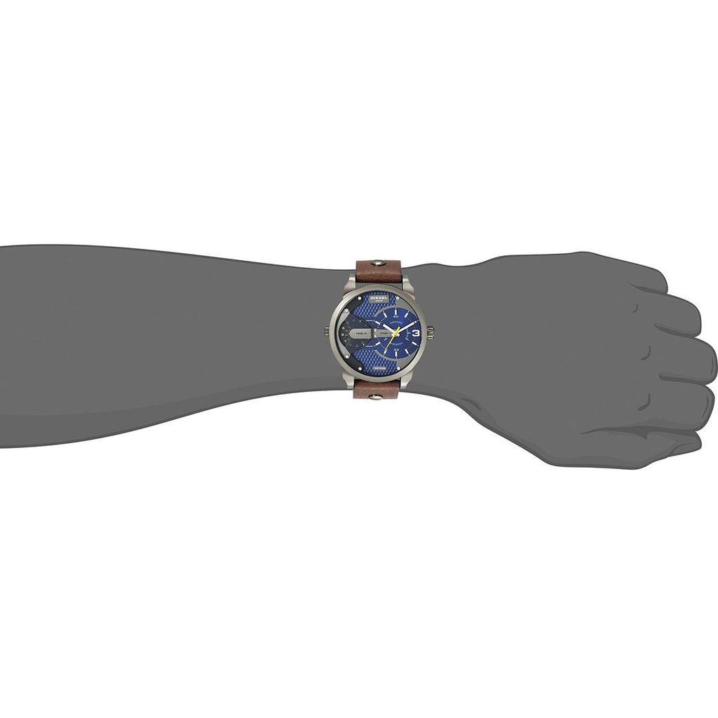Diesel Mini Daddy Analog Blue Dial Brown Leather Strap Watch For Men - DZ7339 Buy Now By Diesel