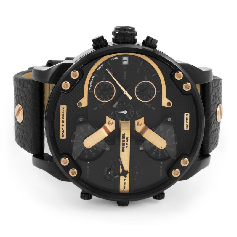 Diesel Mr Daddy 2.0 Chronograph Black Dial Black Leather Strap Watch For Men - DZ7350 Buy Now By Diesel