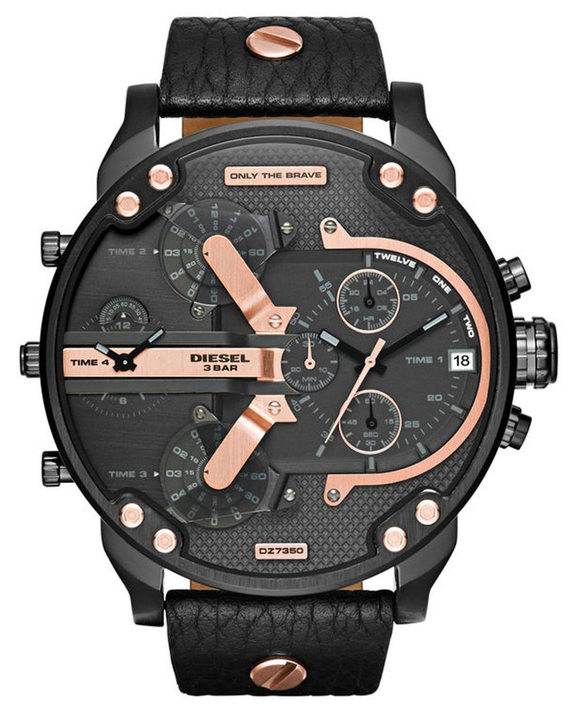 Diesel Mr Daddy 2.0 Chronograph Black Dial Black Leather Strap Watch For Men - DZ7350 Buy Now By Diesel