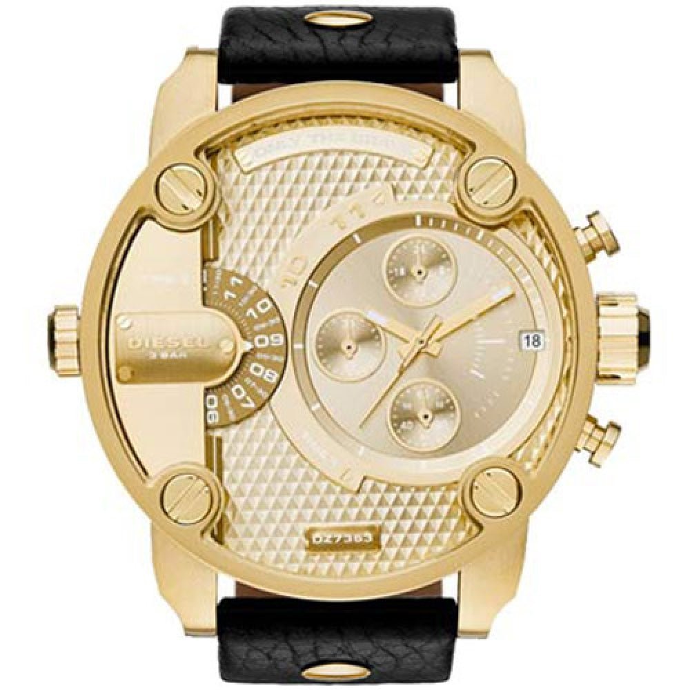 Diesel Mr Daddy Gold Dial Black Leather Strap Watch For Men - DZ7363 Buy Now By Diesel