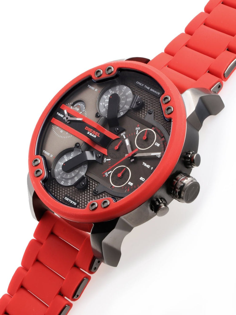 Diesel Mr Daddy 2.0 Chronograph Black Dial Red Silicone Strap Watch For Men - DZ7370 Buy Now By Diesel