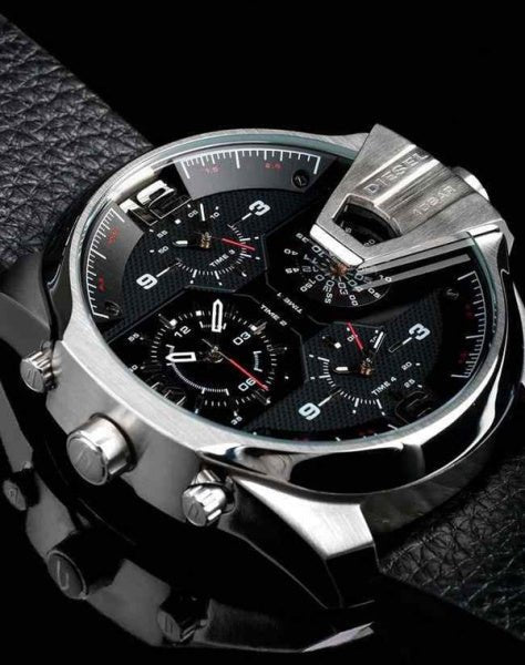 Diesel Uber Chief Oversized 4 Time Black Dial Leather Strap Watch For Men - DZ7376 Buy Now By Diesel