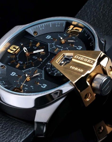 Diesel Uber Chief Two Hand Black Dial Black Leather Strap Watch For Men - DZ7377 Buy Now By Diesel