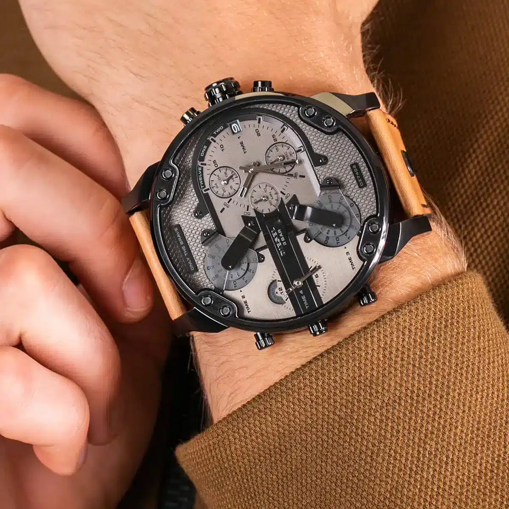 Diesel Mr. Daddy 2.0 Chronograph Grey Dial Brown Leather Strap Watch For Men - DZ7406 Buy Now By Diesel