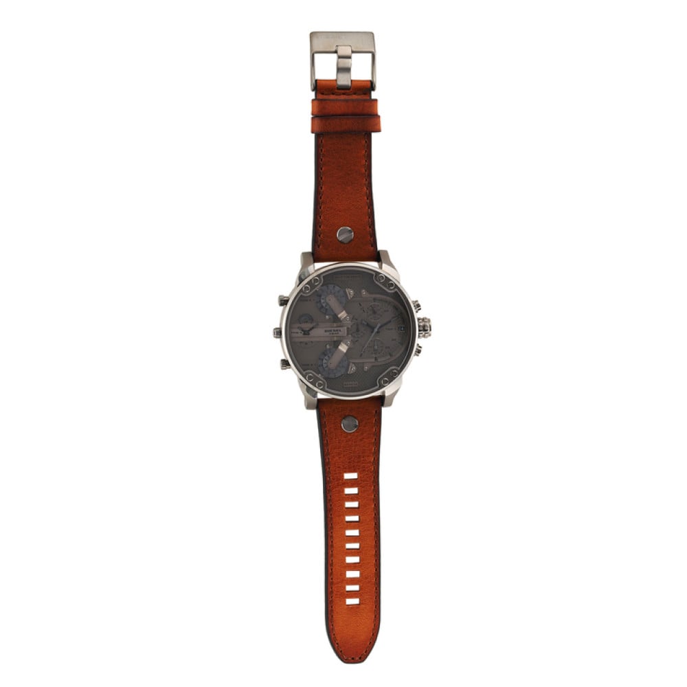 Diesel Mr Daddy Chronograph Grey Dial Brown Leather Strap Watch For Men - DZ7413 Buy Now By Diesel