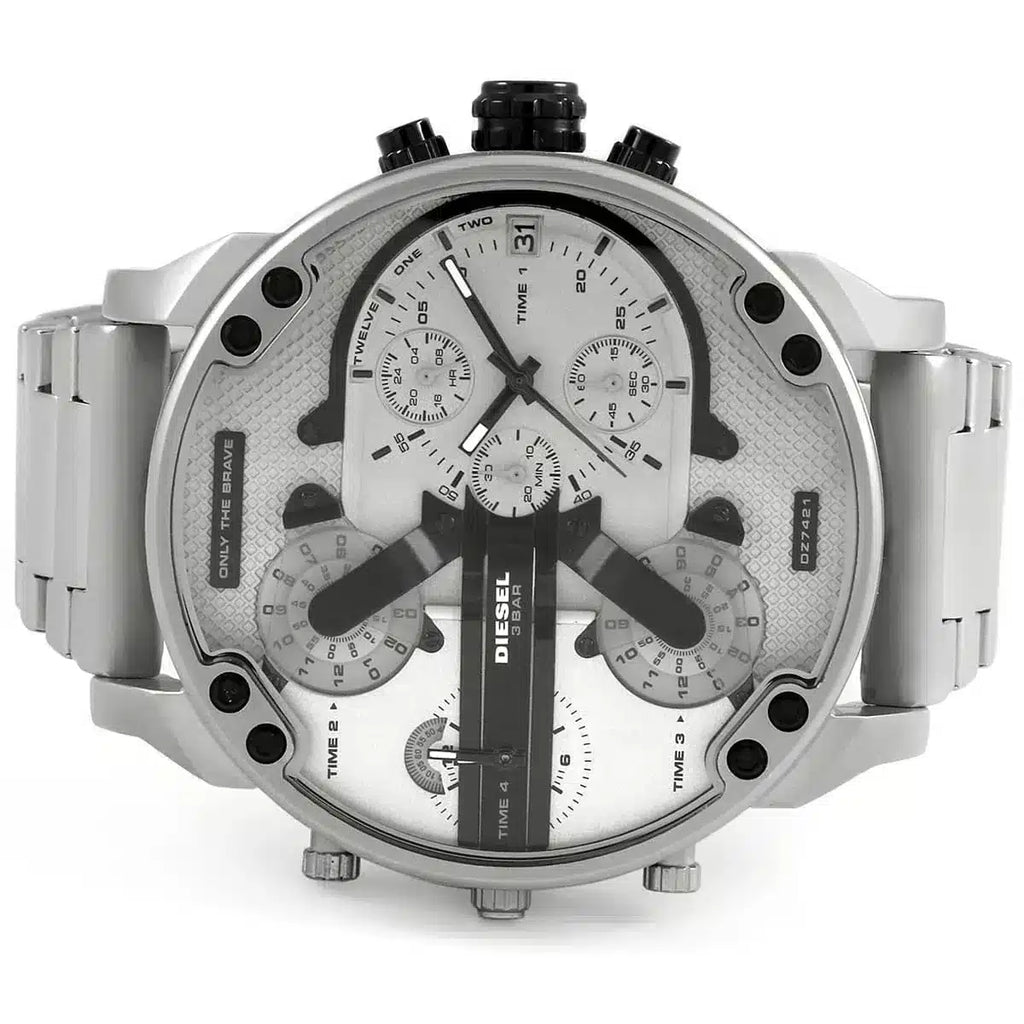Diesel Mr. Daddy Chronograph Silver Dial Silver Steel Strap Watch For Men - DZ7421 Buy Now By Diesel